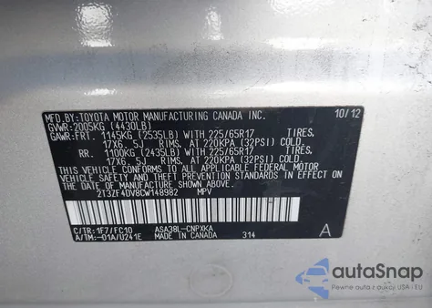 2012 Toyota Rav4 from USA, damaged, VIN 2T3ZF4DV8CW148982